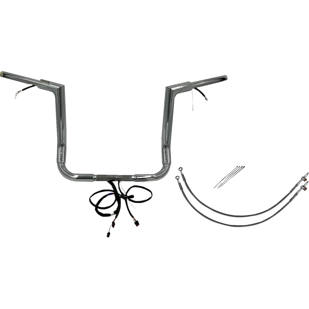 EZ Install Wired 1-1/2" Flat Top Handlebar Kit — 1-1/2" dia., 14" rise, 15" center width, Chrome