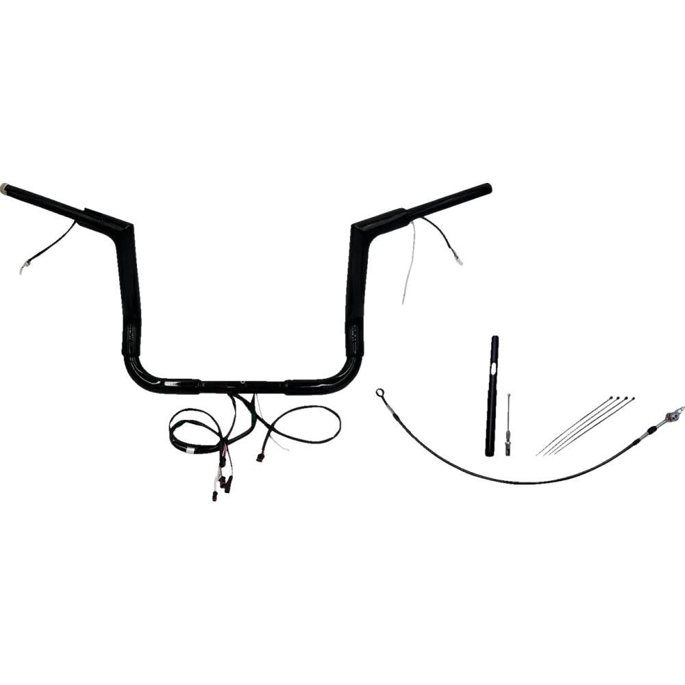 EZ Install Wired 1-1/2" Flat Top Handlebar Kit — 1-1/2" diameter, 12" rise, 36" width, Black