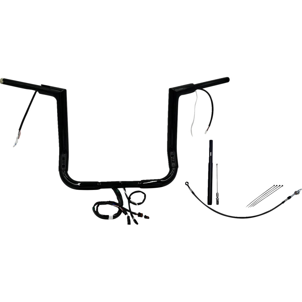 Kit EZ Install de manillar Flat Top cableado 1-1/2" — diámetro 38 mm, alzada 35,5 cm, ancho 91,5 cm, negro