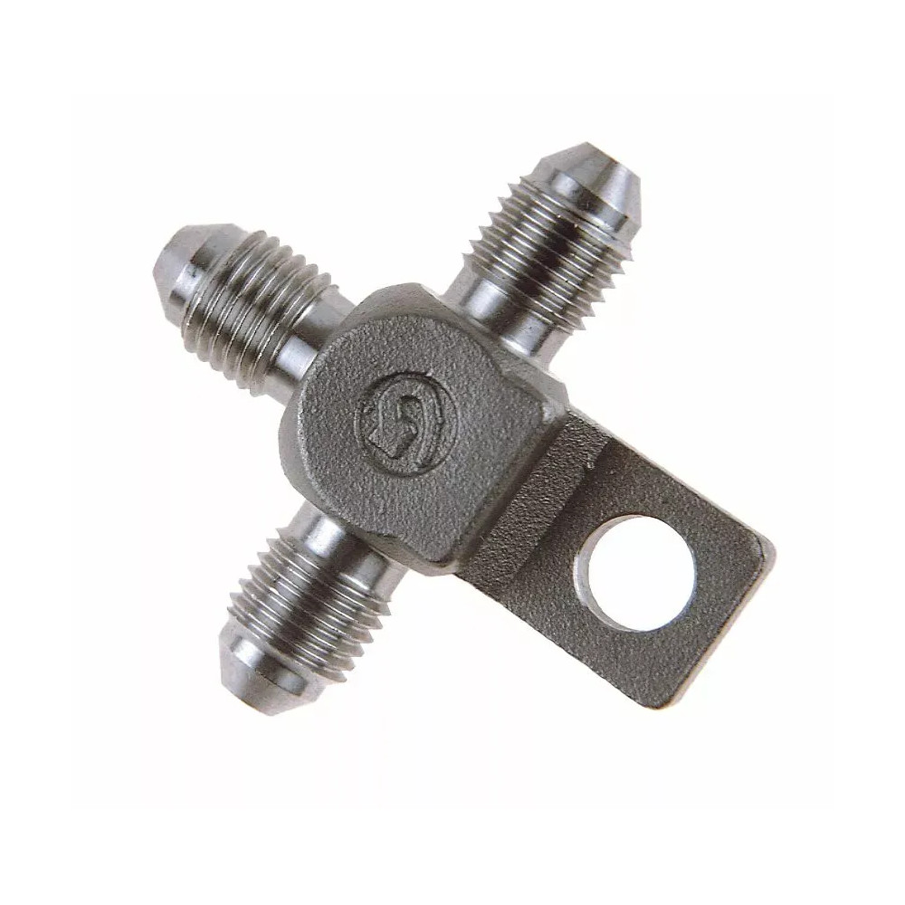 Brake Line Tee — -3 junction block, stainless steel, silver