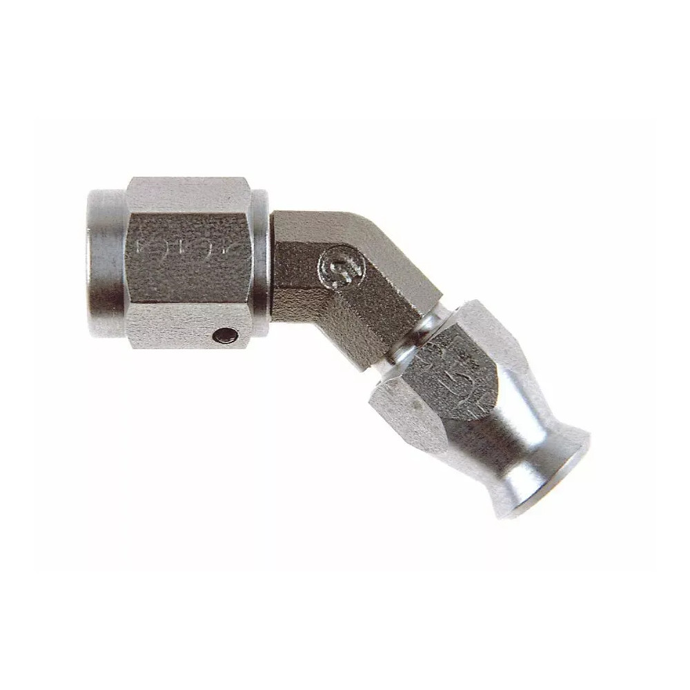 600 Series Swivel — -3 hose fitting, 45° bend, Chrome