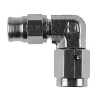 600 Series Swivel — 90° bend, -3 hose fitting, Chrome