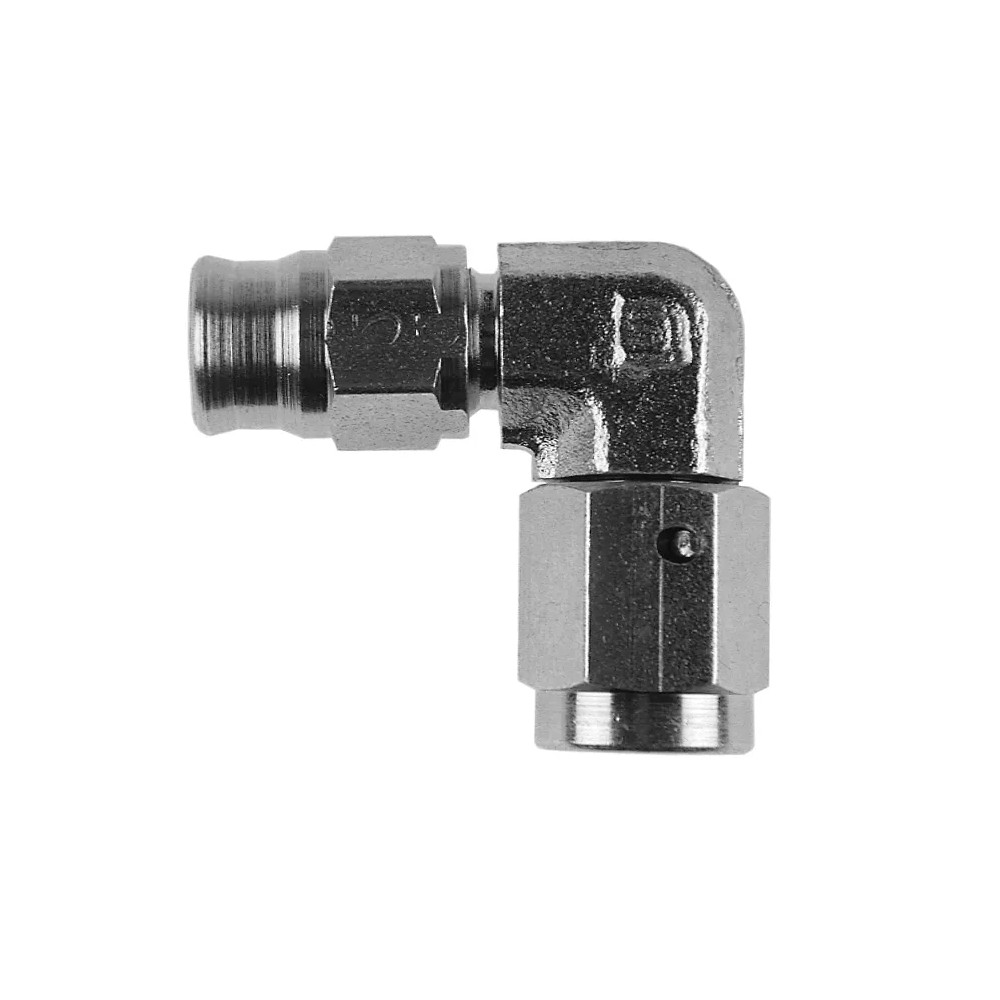 600 Series Swivel — 90° bend, -3 hose fitting, Chrome