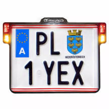 All-in-One 2.0 License Plate Holder w/ LED Plate Lights, Brake and Rear Lights — 17×21 cm, Austria plate size