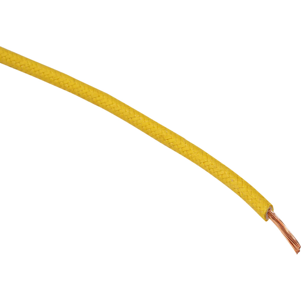 Fabric-Braided Hook-Up Wire — 16 AWG, 25' (7.6 m), 60 V DC, yellow, lacquer