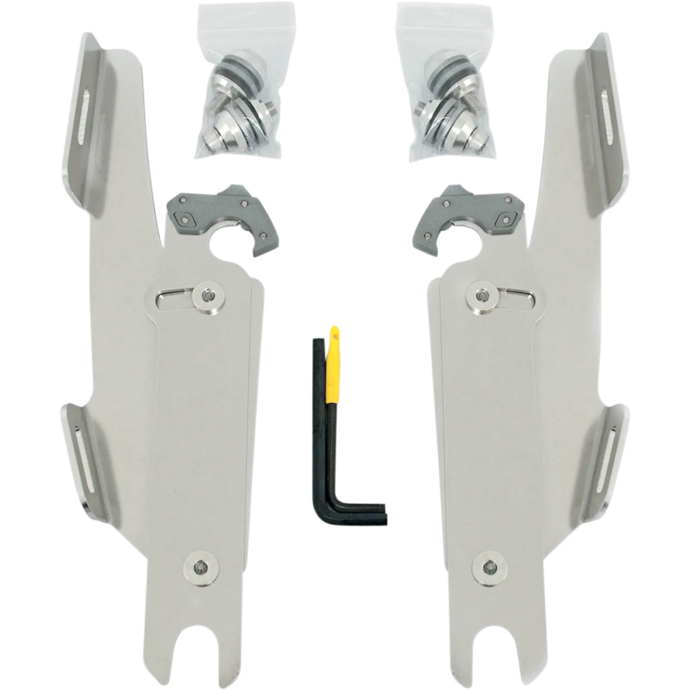 Fats/Slim Windshield Trigger-Lock Complete Mount Kit — Polished, fits Batwing Fairing, without OEM light bar