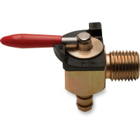 Fuel Valve — 1/4" NPT outlet, 6.4 mm (1/4") hose barb, 90° outlet angle, black/gold/red