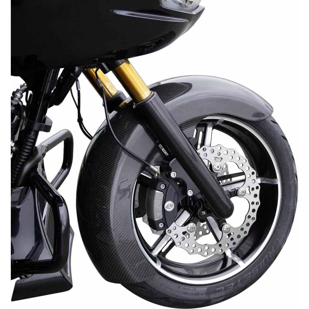 Carbon Fiber 18" Fat Wrapper Front Fender — 8" width, 180 mm tire clearance, fits 49 mm '24-'25 front ends, black