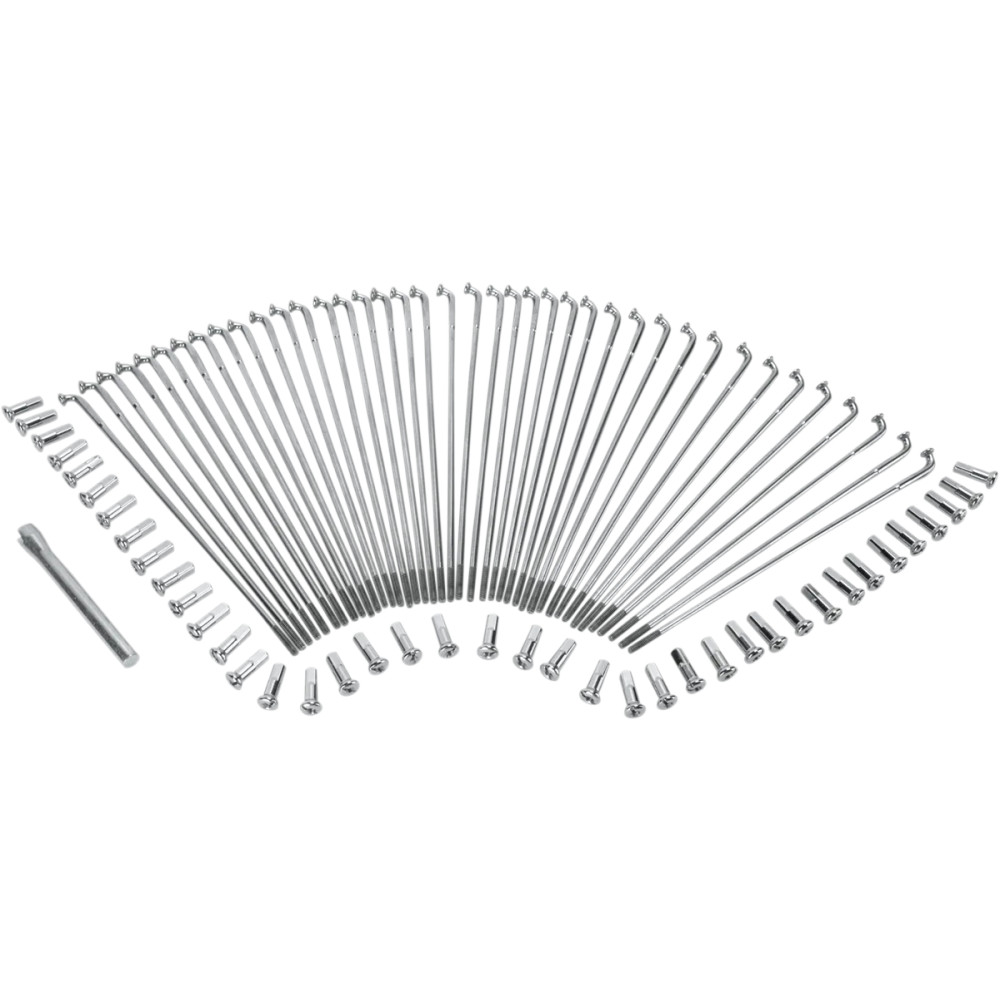 Juego de radios cromado y de acero inoxidable — 9.5" longitud de radio, llanta 21", Narrow Glide, Delantero