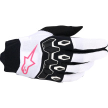 Guantes Stella Full Bore V2 — Mujer, Talla L, Blanco/rosa fluorescente/negro