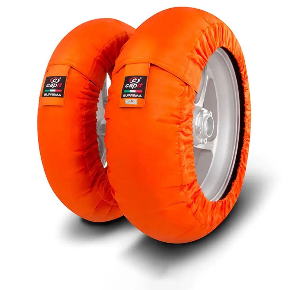 Suprema Spina Tire Warmer — M/XL, Front ≤125/17, Rear ≤200/55-17, Orange, Pair