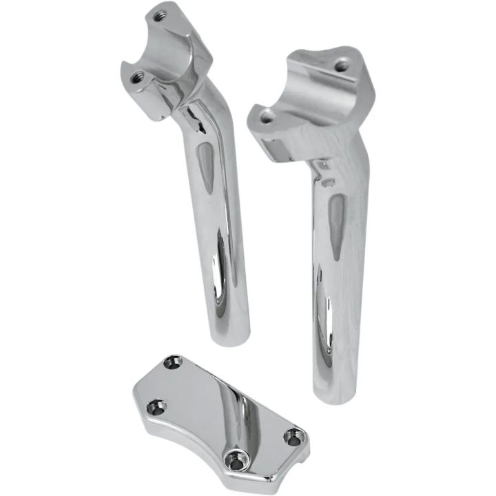 Kit de Elevadores de Manillar y Abrazadera Superior — abrazadera 1", rosca 1/2-13, retroceso 1-1/2", altura 9-1/2", cromo