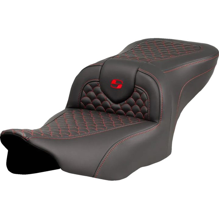 Dragon Scale Stitch RoadSofa™ Seat — 16 in driver length, 14 in driver width, 2-Up, Black/Red