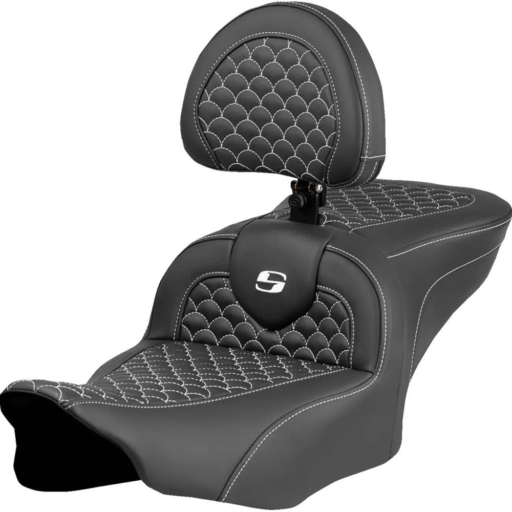 Dragon Scale Stitch Roadsofa™ Seat — 77.5 cm (30.5 in) overall, 35.5 cm (14 in) driver width, Black/White