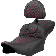 Dragon Scale Stitch Roadsofa™ Seat — 30.5 in overall, 14 in driver width, Black with red stitching