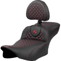Dragon Scale Stitch Roadsofa™ Seat — 30.5 in overall, 14 in driver width, Black with red stitching