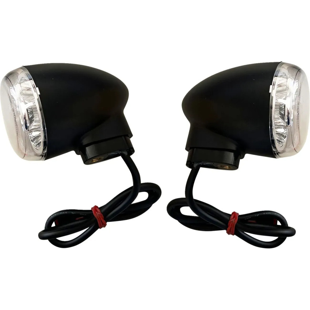 Rear Turn Signal — Black housing, amber LED, clear lens, pair