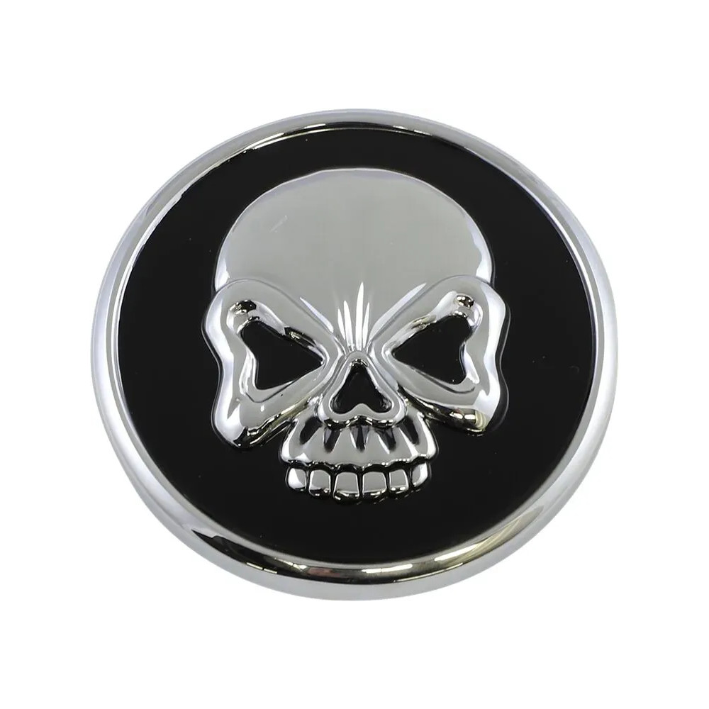Skull Gas Cap — Vented, Screw-On, Black/Chrome