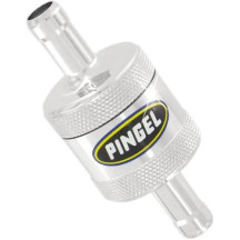 In-Line Fuel Filter — 3/8" fuel line, 40 micron, 1-3/16" body, chrome