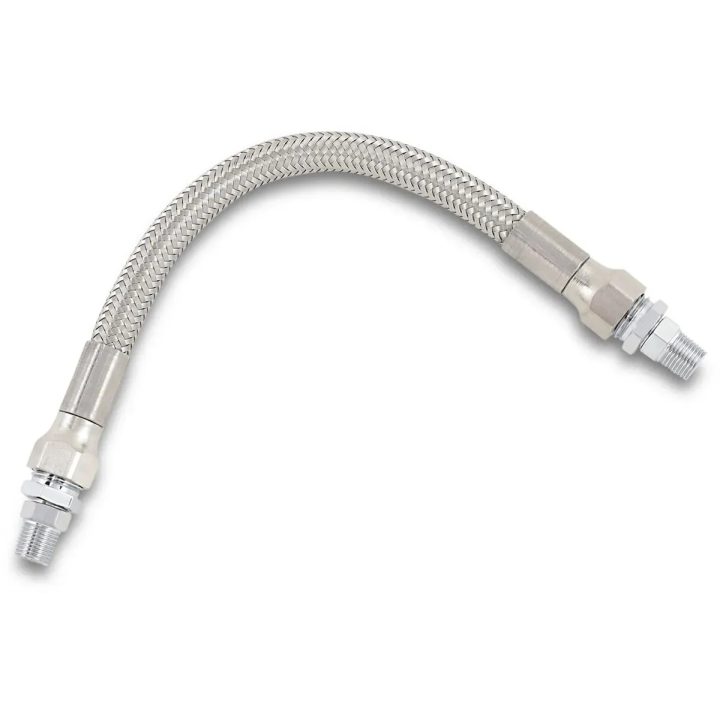 Universal Stainless Steel Braided Oil Line — 8.7 mm (11/32"), 205 mm (8"), 1/8" NPT, Chrome