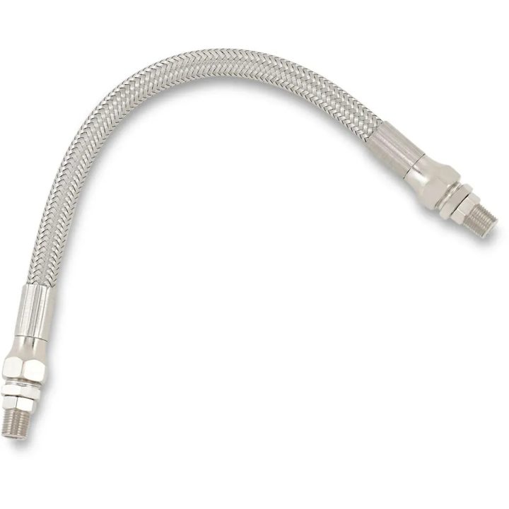 Universal Stainless Steel Braided Oil Line — 10" length, 1/8" NPT fitting, 11/32" ID, Chrome