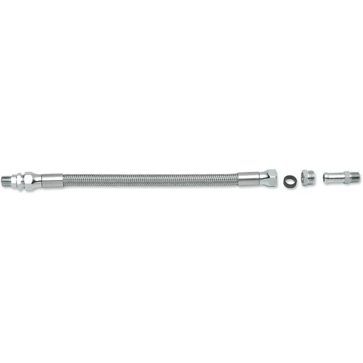 Universal Stainless Steel Braided Oil Line — 1/8" NPT, 11/32" ID, 12" length, Chrome