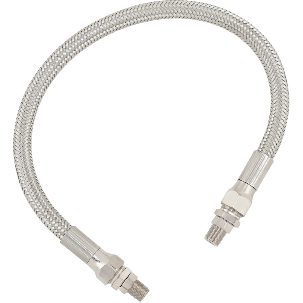 Universal Stainless Steel Braided Oil Line — 8.7 mm (11/32") ID, 38 cm (15") length, 1/8" NPT fitting, chrome