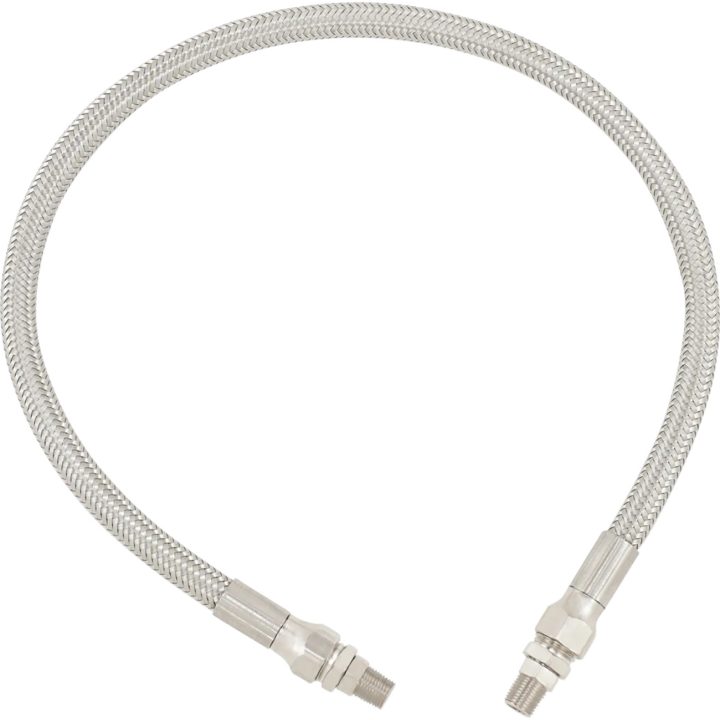 Universal Stainless Steel Braided Oil Line — 22" length, 8.7 mm ID, 1/8" NPT fittings, chrome