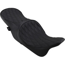 Forward Positioned 2-Up Low Profile Touring Leather Seat — Black, Forward positioning, Overall length 77.5 cm (30-1/2")