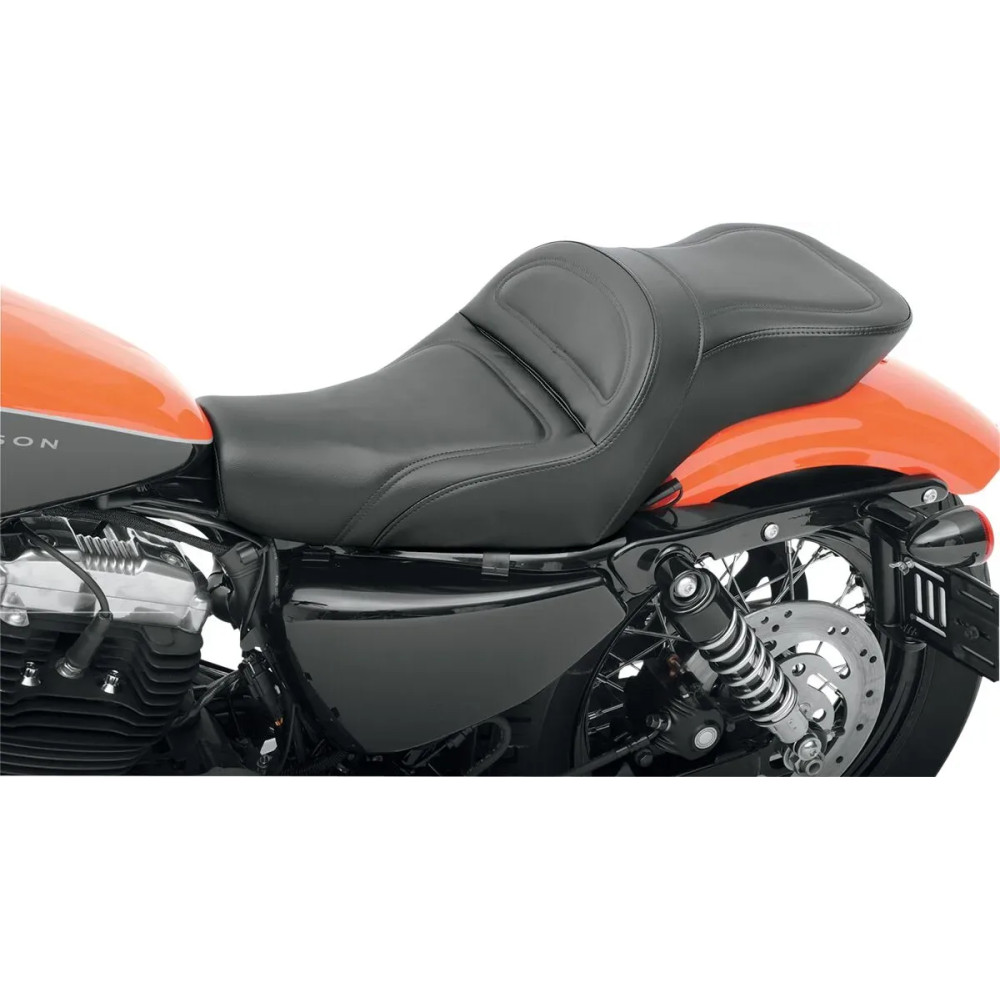 Explorer™ Seat — 72.5 cm (28-1/2"), Black, Softail Deluxe FLSTN fitment (requires removal of OEM luggage rack)