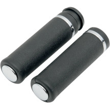 Rubber Grips with Accent Rings and End Caps — For 25.4 mm (1") handlebar, 127 mm (5") length, Black