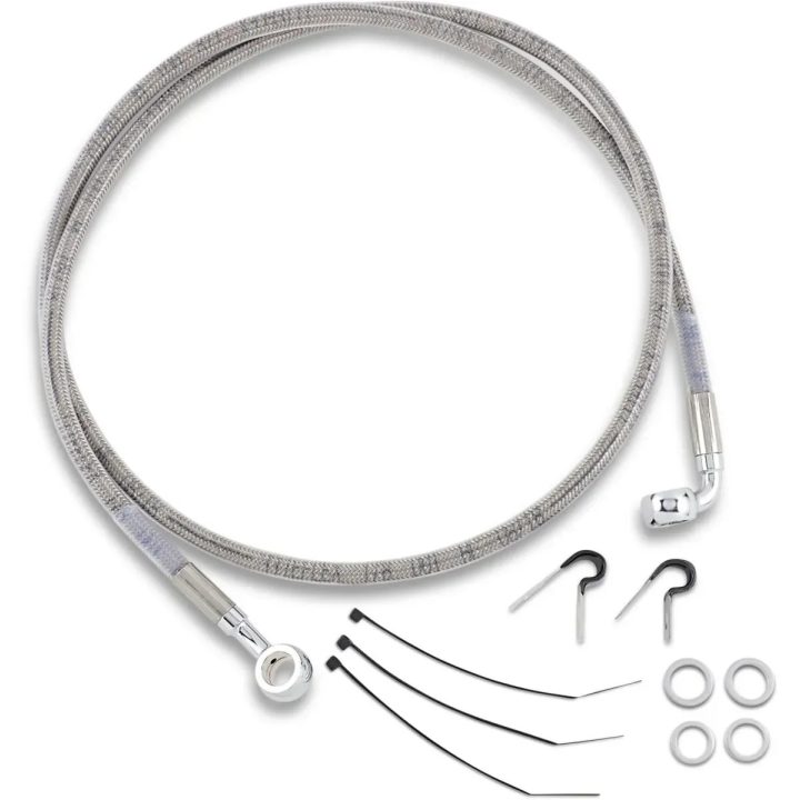 Juego de latiguillos de freno de acero inoxidable — 114.5 cm (45-1/16\"), sin ABS, delantero superior, plata