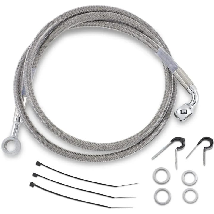 Kit de línea de freno de acero inoxidable — 114 cm (44-7/8\"), delantero, plateado con laca transparente