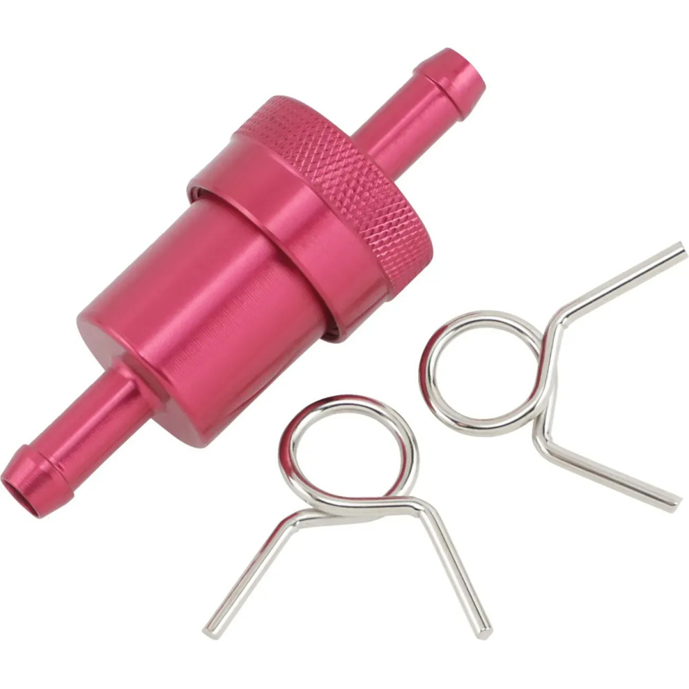 Anodized Aluminum Fuel Filter — 64 mm (2-1/2"), 7.9 mm (5/16"), Red