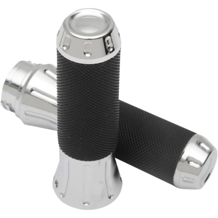 Puños personalizados — ajuste para manillar 25.4 mm (1"), Negro/Cromo