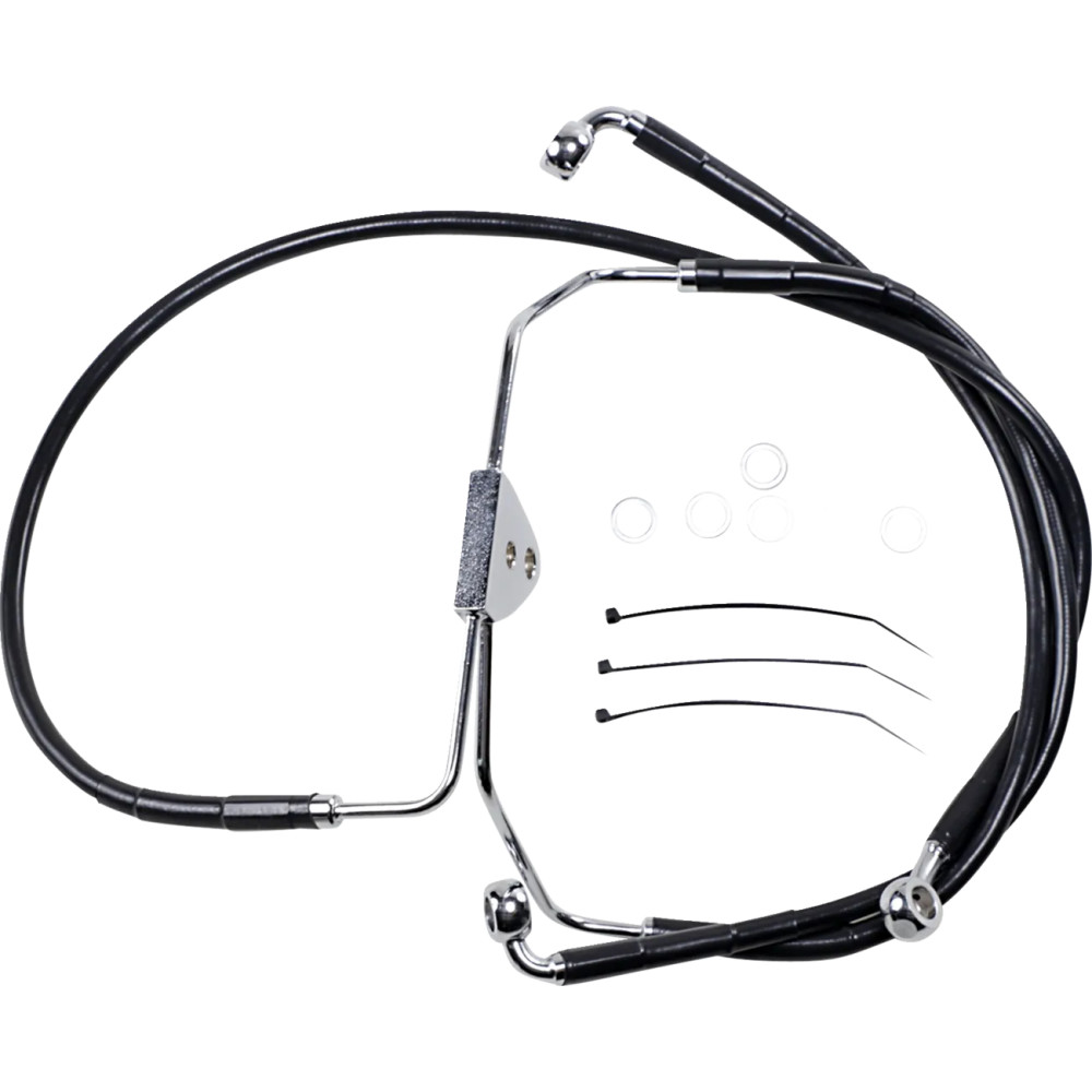 Extended Length Black Vinyl Brake Line Kit — Oversize +10.2 cm (4"), 39 cm (15-3/8"), 68.5 cm (27"), front, without ABS