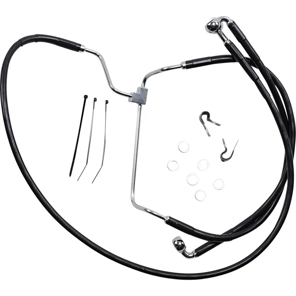 Extended Length Black Vinyl Brake Line Kit — 54.5 cm, 44.0 cm, 92.0 cm, front, without ABS, oversize +20.3 cm (8 in)