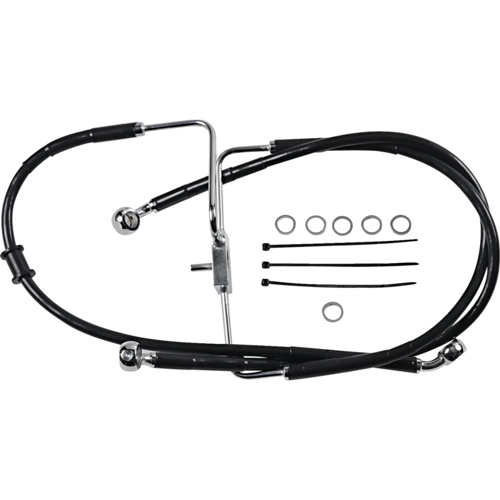Línea de freno de acero inoxidable de longitud extendida — 84 cm (33"), Sobredimensionada +10.2 cm (4"), Delantera, Negro