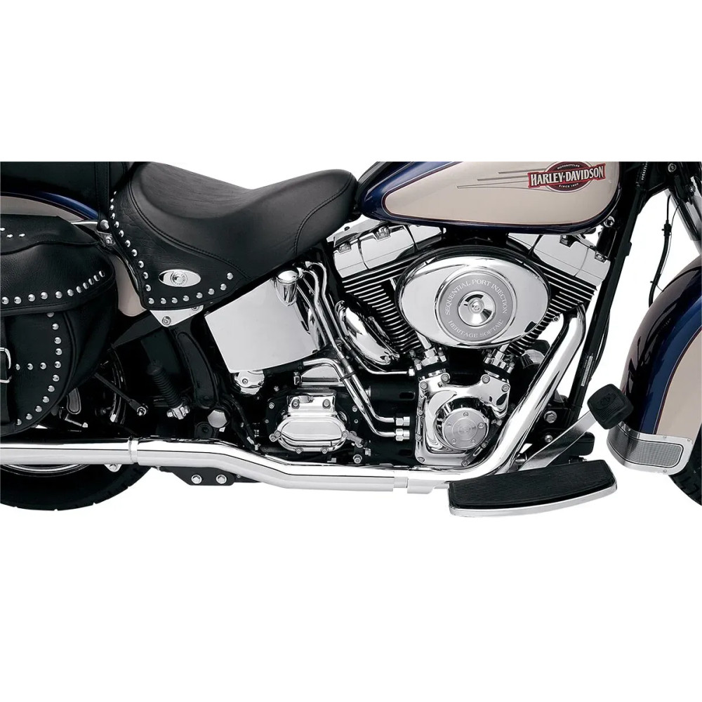 Power Curve True-Dual Crossover Header Pipes — 2-Into-2 system, Chrome, fits Softail