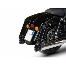 4.33 Inches Slash-Cut Slip-Ons Muffler for HD-TOURING E5 — polished stainless steel, black end cap, 2 slip-on