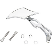 Gothic Mirror with Sculptured Stem — 14 cm (5.5") head, 15 cm (6") stem, 5/16"-18 thread, Chrome, Silver