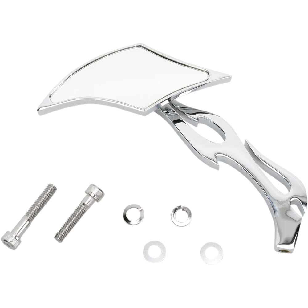 Gothic Mirror with Sculptured Stem — 14 cm (5.5") head, 15 cm (6") stem, 5/16"-18 thread, Chrome, Silver