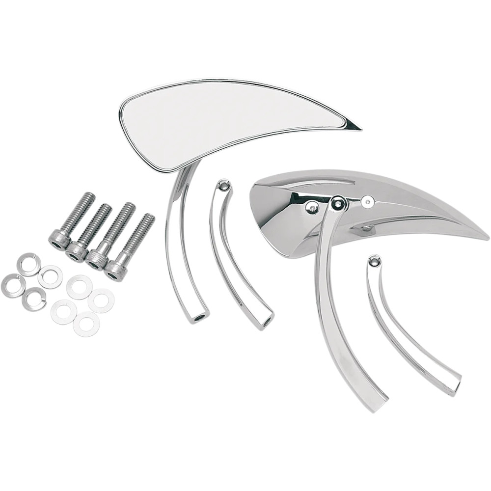 Teardrop Mirrors — 89 mm & 115 mm stem, 140 × 51 mm head, Chrome