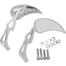 Flame Teardrop Mirrors with Sculptured Stem — Head 64 mm, Width 5-1/4", Stem 6", Screw-In, Chrome/Silver