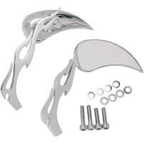 Flame Teardrop Mirrors with Sculptured Stem — Head 64 mm, Width 5-1/4", Stem 6", Screw-In, Chrome/Silver