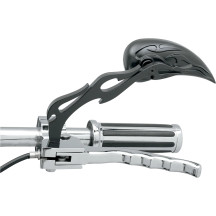 Flame Teardrop Mirrors with Sculptured Stem — Black powder-coated, 64 mm H, 135 mm W, 150 mm stem