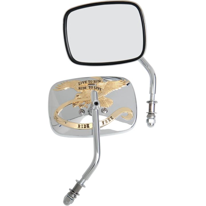 Espejos personalizados Live To Ride — rosca 5/16"-18, 12 cm x 12,5 cm, Cromo, Dorado