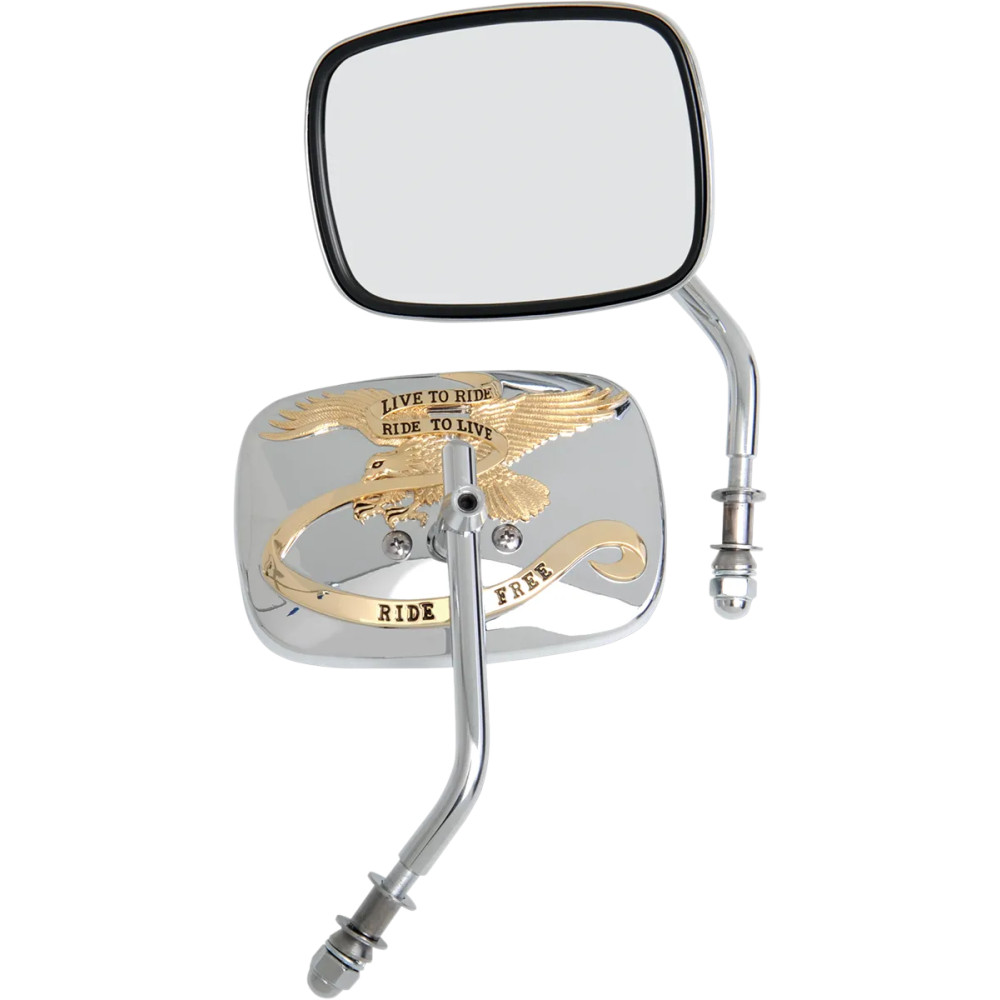 Live To Ride Custom Mirrors — 5/16"-18 thread, 12 cm x 12.5 cm, Chrome, Gold