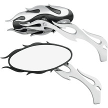 Flame Oval Mirrors — 51 mm x 120 mm, 150 mm stem, Chrome, Black