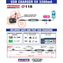 OptiMate™ Cargador de batería a USB-C — 12V, 5V, 203 cm (80")
